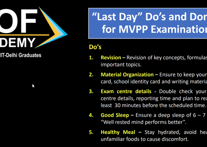 Last Day-Do’s and Don’ts for MVPP Examination